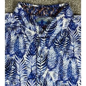 Robert Graham Short Sleeve Button Shirt Blue Tropical Fern Size XL 100% Cotton
